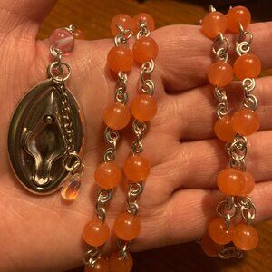 Handmade Feminist Rosary with Glass Orange Beads